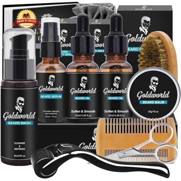 Beard Kit,Beard Grooming Kit w/Beard Wash/Shampoo,2 Packs Beard Oil,Beard balm - Picture 1 of 8